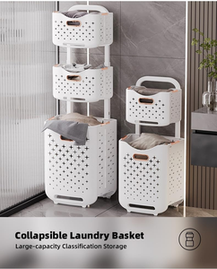2/3-Tier Collapsible Laundry <b>Basket</b> Breathable Mildew-Proof Laundry <b>Basket</b> Plastic Laundry <b>Basket</b> with Wheels - Product Image 5