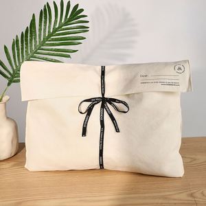 Linna Custom Logo Silk-Screen Printed Cotton Twill <b>Envelope</b> Pouch Tie Clothes Hair Bundle <b>Gift</b> Storage Dust Bag Shopping Food - Product Image 1