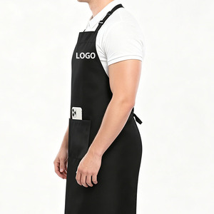 Tablier de cuisine noir en toile pleine longueur personnalisé avec poches et logo pour chef, idéal pour la vaisselle et la cuisson - Vente en gros à prix réduit - Product Image 6