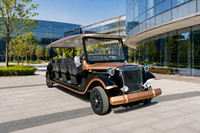Autobús Turístico Eléctrico de Lujo de 14 Plazas, Estilo Vintage, Negro y Dorado, Retro Clásico, para Complejos Turísticos y Parques Temáticos, Venta al Por Mayor