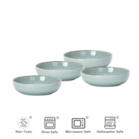 Ensembles de vaisselle en céramique bleue vente en gros de promotion de septembre grandes assiettes en céramique ensembles de vaisselle de sécurité pour micro-ondes pour restaurants