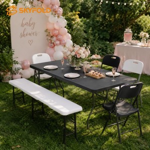 Ensemble table et chaises pliantes d'extérieur en PEHD blanc, vendu directement d'usine – Option économique pour événements design - Product Image 4