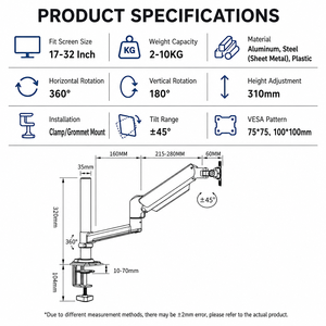 Soporte <span class=keywords><strong>de</strong></span> Columna para <span class=keywords><strong>Monitor</strong></span> <span class=keywords><strong>de</strong></span> Alta Calidad y Resistencia, Montaje en Escritorio, Altura Ajustable, Soporte VESA para Espacios <span class=keywords><strong>de</strong></span> Trabajo Profesionales - Product Image 5