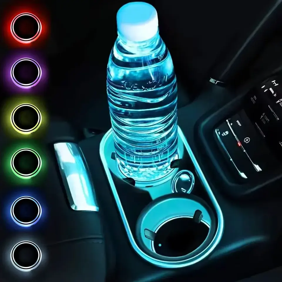 قطعتان GlowCup 7 بإضاءة LED وسبعة ألوان لحاملات أكواب السيارة