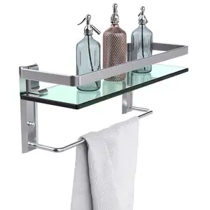 ชั้นกระจกอาบน้ำอลูมิเนียมติดผนังพร้อมราวแขวนผ้าเช็ดตัวชั้นกระจกห้องน้ำชั้นวางแก้ว