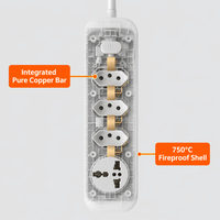 Multiprise électrique 4 voies en cuivre avec interrupteur, logo personnalisé, 10A 250V, pour maison et bureau, vente en gros à prix réduit