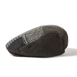2023 Autumn Winter New Euro American British Houndstooth <b>Flat</b> Top Ivy <b>Cap</b> Ducktongue Retro <b>Mens</b> Cotton Beret Hat - Product Image 3
