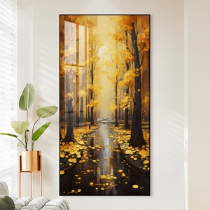 Peinture décorative de luxe pour salon et chambre, paysage doré, art mural, peinture en porcelaine cristalline, lampe LED personnalisée - Product Image 6