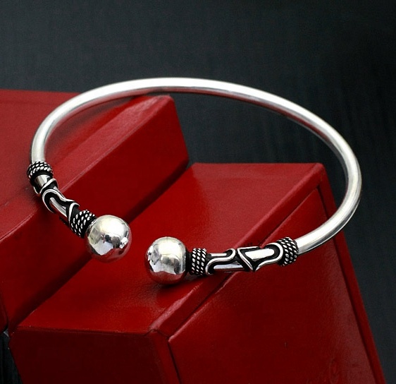 925 Sterling Silver Ball Style Elastic Cuff Bracelet
