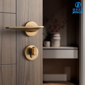 Cerradura de palanca Jiehao sin llave de cobre para puerta de dormitorio, diseño moderno minimalista, acabado en latón dorado y negro. - Product Image 4
