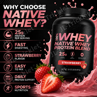 Poudre de Protéine de Lactosérum Naturelle à la Fraise 25g Protéines Post-Entraînement Nutrition Sportive Fabricant OEM Marque Privée