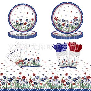 Poppy Themed Party Tableware Set Rectangle Digital Printing Blue <b>Red</b> Green Birthday Decor Environment Friendly Plastic <b>Paper</b> - Product Image 5