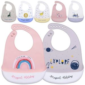Bavoirs pour bébé personnalisés en gros, bavoirs d'alimentation imperméables pour bébé, bavoirs en silicone souple écologiques avec récupérateur de miettes - Product Image 5