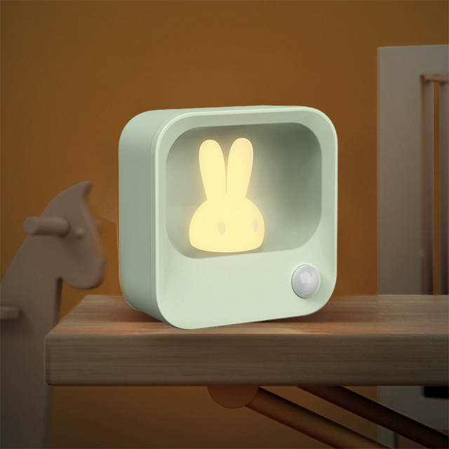 Motion Sensor Night Light with Hook, Rechargeable and Portable, Cute Rabbit Night Light for Bedroom Stairs Closet