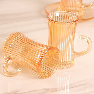 Taza de <span class=keywords><strong>café</strong></span> de vidrio con platillo, juego de 6, venta al por mayor, taza de agua de vidrio ámbar europeo para el hogar, taza de té de vidrio resistente al calor - Product Image 2