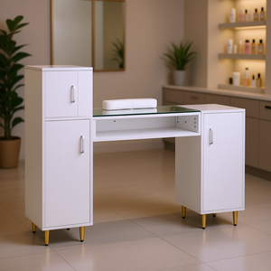 Mesa de Manicura Db Wholesale con Superficie de Vidrio, Moderna, para Maquillaje, con Gabinete de Almacenamiento y Superficie Resistente al Acetona - Product Image 2
