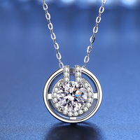 Collier pendentif double halo en moissanite bleue, argent 925, coupe ronde 1 carat VVS GRA, bijoux coréens colorés, tendance