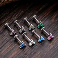 Boucles d'oreilles en titane G23 ASTM F136 avec zircone en forme de fleur exquise, clous de nez, clous de lèvre, bijoux de piercing corporel