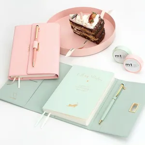 Vendita calda Flap Custom PU Leather Diary Cute Pink Green A5 Journal Girls Diary con penna 2023 Agenda quaderno ricaricabile giornaliero