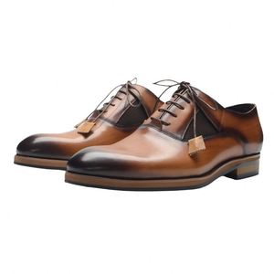 Chaussures en cuir faites à la main pour hommes, modèle 2025, en cuir de vachette pleine fleur, confortables, avec bande élastique Oxford, rehaussantes, pour affaires et occasions formelles - Product Image 2