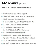 Placa Base para Servidor Gigabyte MZ32-AR1 (rev 1.0) Compatible con BIOS, Procesador AMD EPYC Serie 7003, DDR4, Puertos USB 2.0/3.0, Socket SP3/LGA
