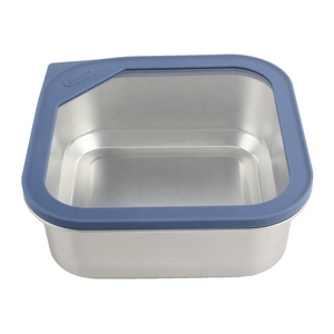 Boîte à lunch rectangulaire en acier inoxydable avec couvercle bleu hermétique et anti-fuite, compartiment unique - Product Image 1