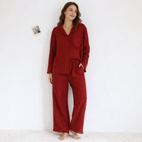 Ensemble de pyjama en coton 100% pour femmes, vente en gros, automne-hiver, manches longues, boutonné, vêtements de nuit, vêtements de détente pour femmes