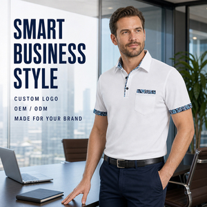 <span class=keywords><strong>Polo</strong></span> classique pour homme en gros, col imprimé cachemire personnalisé, manches tricotées anti-boulochage, style mode et affaires, pour le golf - Product Image 1