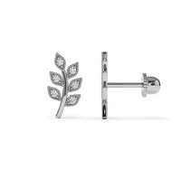 Boucles d'oreilles clous hélice en argent 925 et diamant feuille 14 carats, style chic et moderne, par Milskye, pour filles