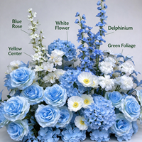 Rangkaian Bunga Pernikahan Biru Putih Hydrangea Mawar Delphinium untuk Dekorasi Latar Belakang Panggung Lorong