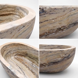 Baignoires ovales modernes de luxe sur mesure, en travertin gris argenté de Perse/Iran, autoportantes, pour salle de bain, style Vila - Product Image 3