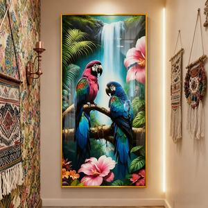 Pintura Decorativa Personalizada para Entrada, Pintura Moderna de Animales, Loros, Arte de Pared para Sala de Estar, Pintura de Porcelana de Cristal con LED - Product Image 3