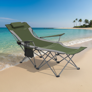 Silla de Camping Plegable de 6 Patas con Respaldo Ajustable, Silla Reclinable de Playa con Reposapiés y Almohada Desmontable - Product Image 1