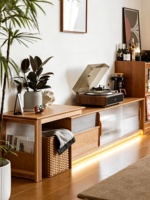 Meuble TV de luxe moderne en bois massif, meuble de salon fait main en bois de cerisier, console de rangement minimaliste écologique