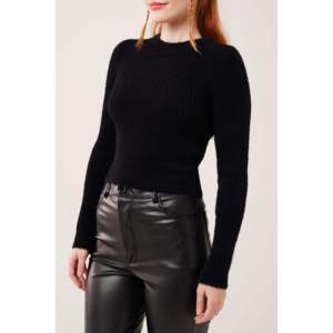 Pull noir moelleux à col rond pour femme, manches longues, anti-boulochage, 12 Gg, style normcore minimaliste - Product Image 4
