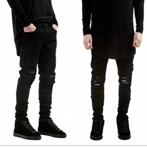 Jeans déchirés en denim <span class=keywords><strong>noir</strong></span> de haute qualité pour homme, pantalon de haute qualité - Product Image 1