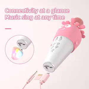 Заводская оптовая продажа K5 KTV ручной милый мультяшный светодиодный детский BT микрофон детский беспроводной микрофон для караоке с динамиком для пения