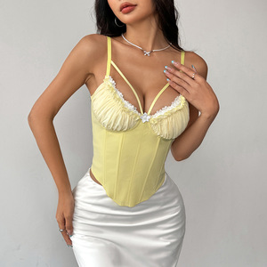 <strong>Black</strong> &amp; White Lace Ruffle Cami Corset <strong>Top</strong> Coquette Sheer Mesh Waist Trainer <strong>Bustier</strong> with Anti-Bacterial &amp; Quick Dry for Women - Product Image 5