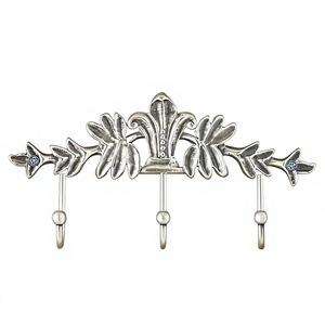 Vintage Metal Wall <b>Hook</b> Rack With 3 <b>Hooks</b> Flower Pattern Decorative Hardware Custom Design Silver <b>Hooks</b> & <b>Rails</b> For Home Decor - Product Image 1