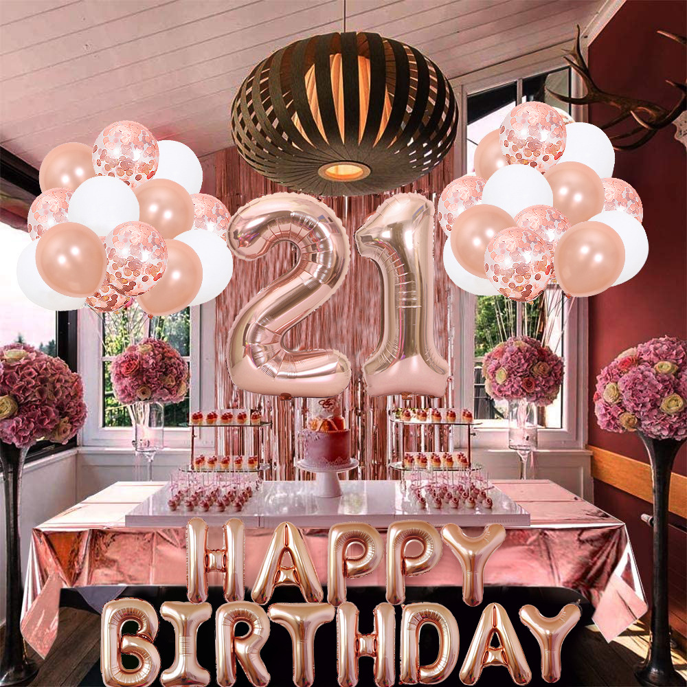 Decorazioni per feste di 18° compleanno, blu navy, oro rosa, per ragazze e ragazzi, striscione per 18° compleanno, numero 18, palloncini in lattice, coriandoli per lei, figlia, figlio, 18 anni (18