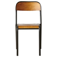 Chaise de salle à manger industrielle en métal noir de haute qualité, ergonomique, empilable, avec siège en bois, style mi-siècle européen