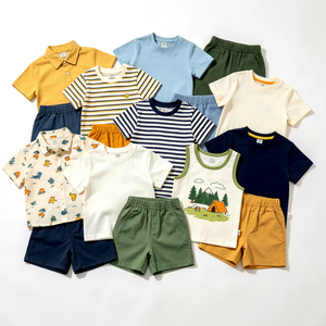 Conjuntos de Camiseta y Pantalones Cortos de Algodón para Niños, Estampados a Rayas, Ropa Casual de 2 Piezas para Niños y Niñas - Product Image 1