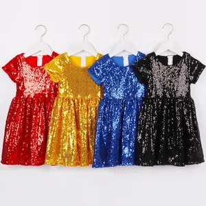 Meisjes Gold Sequin Jurk Boutique Party Sparkle Jurk Korte Mouw Peuter Zomer Lente Jurk Kindje Verjaardag Party Gown 4 T kids