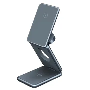 Trending Wireless Charger 2024 New Foldable Multifunctional Qi Universal Aluminum 3 in 1 Magnetic Wireless Phone Charger