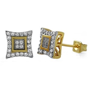 10KT Yellow Gold Round Natural Diamond <b>Cluster</b> Square Shape Earrings 0.40 CTTW | Elegant Stud Earrings for Women | Fine Jewelry - Product Image 1