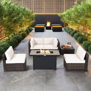 Waterproof Outdoor Wicker Furniture <b>Set</b> PE Rattan <b>Cube</b> Dining With Large Glass Dining Table For Yard - Product Image 5