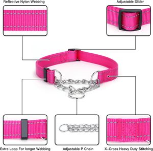 Cadena y juego Haoyueer de acero inoxidable, collar de martingala con reflectante, correa de perro de doble asa de 5 pies acolchada, ajustable para - Product Image 3
