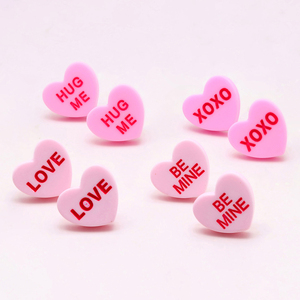 Lettere rosa XOXO amore abbraccio ME essere il mio cuore orecchini a bottone - Product Image 1