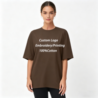 T-shirt personnalisé pour femme, couleur unie, logo, jersey de coton, épaules tombantes, col rond, coupe ample, manches courtes, pour toutes les saisons