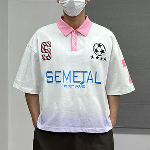 Camiseta recortada cuadrada con solapa bordada para hombre, camiseta de fútbol de gran tamaño con logotipo personalizado 100% de algodón, camisetas polo para hombre - Product Image 1